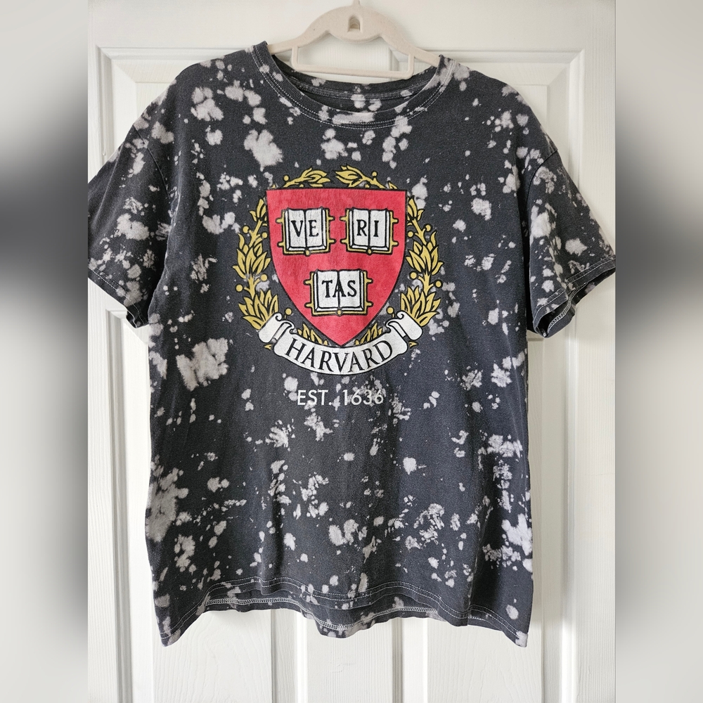 Harvard Gray and White Bleach Dripped Men's T-Shirt
